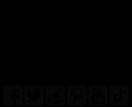 Icons de Facebook, Twitter, Instagram, Pinterest, YouTube y TikTok, en blanco y negro.