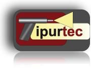 Logo mit Text "ipurtec", stilisierter Spritzpistole und gelbem Dreieck auf dunklem Hintergrund.
