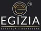 Logo nero con testo "Egizia Estetica Benessere" e simbolo dorato.