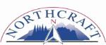 Logo mit "Northcraft", Bergsilhouette und Kompassnadel.