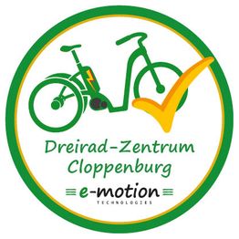 Logo: Dreirad-Zentrum Cloppenburg, grünes E-Bike-Symbol und gelbes Häkchen.