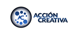 Logotipo de Acción Creativa con círculos azul y texto a la derecha.