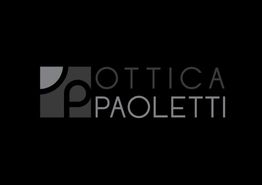 Logo su sfondo nero, testo: "Ottica Paoletti" con un design grafico stilizzato a sinistra.