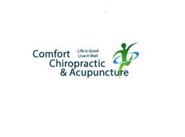 Logo for Comfort Chiropractic & Acupuncture with slogan "Life is Good, Live it Well" and green figure.