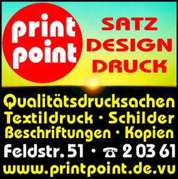 Kreativ gestaltete Werbegrafik mit Firmenname, Dienstleistungen und Kontaktdaten vor Sonnenuntergang.