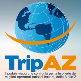 Logo di TripAZ con globo e slogan: "Il portale viaggi che confronta offerte turistiche italiane".