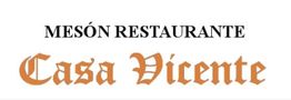 Texto: Mesón Restaurante Casa Vicente en fuente negra y naranja.