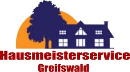 Logo mit Haus und Baum, Text: "Hausmeisterservice Greifswald".