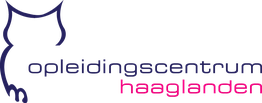 Logo van Opleidingscentrum Haaglanden met gestileerde afbeelding van een uil en tekst in paarse letters.