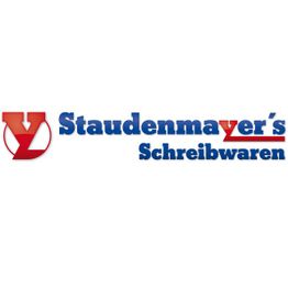 Logo von Staudenmayer's Schreibwaren mit rotem und blauem Schriftzug.