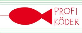 Rotes Fischsymbol neben dem Text "PROFI KÖDER" auf weißem Hintergrund.
