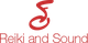 Rotes Logo mit abstraktem Symbol, darunter der Text "Reiki and Sound".