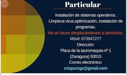 Tarjeta de servicios informáticos: instalación, limpieza, no a domicilio. Contacto y dirección.