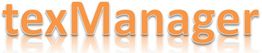 Schriftzug "texManager" in orange mit Spiegelungseffekt darunter auf weißem Hintergrund.