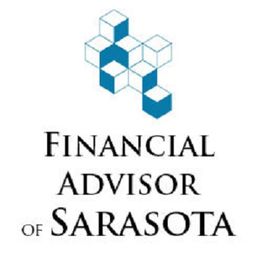 Logo with blue cubes and text "Financial Advisor of Sarasota" below.