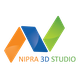 Logo with orange, blue, green shapes and text "NIPRA 3D STUDIO" below in matching colors.