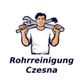Logo: Mann mit Schraubenschlüssel und Hammer, darunter der Text "Rohrreinigung Czesna".