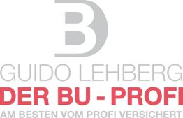 Logo mit Buchstabe "B", Text: "GUIDO LEHBERG DER BU-PROFI, AM BESTEN VOM PROFI VERSICHERT".
