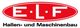 Rotes Logo mit "E.L.F." in Weiß, darunter "Hallen- und Maschinenbau" in Schwarz.
