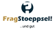 Logo mit Text: "Frag-Stoeppsel! ...und gut." und einem runden Symbol oben.