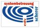 Logo mit rotem Text "Systembetreuung", blauem Schriftzug "scherer" und stilisiertem Motiv.