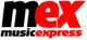 Logo mit den Worten "mex musicexpress" in Schwarz und Rot.