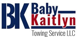 Logo with "BK Baby Kaitlyn Towing Service LLC" in blue and red text.