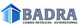 Logotipo de Badra con icono de garaje y texto "Cierres Metálicos - Automatismos".