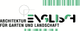 Logo mit Text "Architektur für Garten und Landschaft Englisch" und geometrischen Formen.