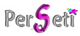 Texto "PerSeti" en gris y rosa con puzle pequeño y aguja negra sobre la letra "S".