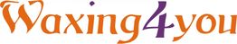 Logo mit dem Text "Waxing4you" in Orange und Lila.