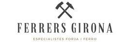 Logotipo de Ferrers Girona con dos martillos cruzados, texto en catalán sobre forja y hierro.
