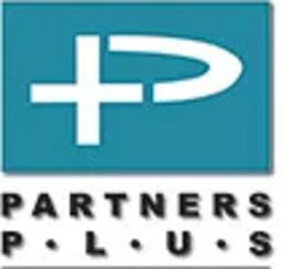 Logo showing a blue square with a white plus and "P", and "PARTNERS PLUS" written below.