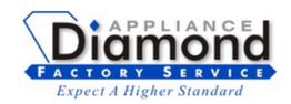 Logo of Diamond Appliance Factory Service with the slogan "Expect A Higher Standard."