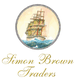 Segelschiff im Kreis, darunter in Goldschrift "Simon Brown Traders".