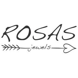 "Logo met tekst 'ROSAS jewels' en een pijl met hartvormige punt."