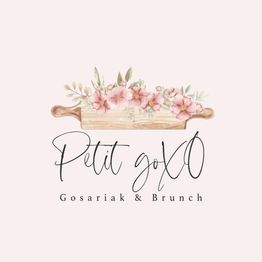 Logo de Petit goXo con flores rosadas sobre un rodillo; texto: Gosariak & Brunch.