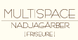 Textlogo: "MULTISPACE NADJA GARBER FRISURE" in schlichtem Design auf hellem Hintergrund.
