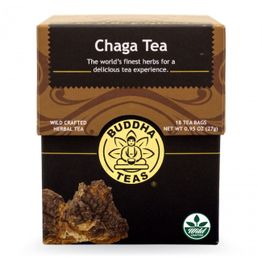 Box of Chaga Tea by Buddha Teas, featuring herbs for a premium tea experience.