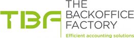 Logo van The BackOffice Factory met tekst: "Efficiënte boekhoudoplossingen," in groen en grijs.