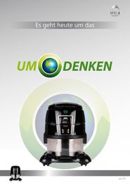 Staubsauger vor grauem Hintergrund, darüber Text: "Es geht heute um das UMDENKEN".