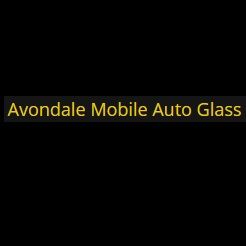 "Yellow text on black background: 'Avondale Mobile Auto Glass'."
