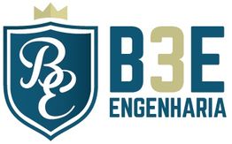 Logo da B3E Engenharia com um escudo azul e letras estilizadas.
