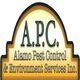 Logo of A.P.C. Alamo Pest Control & Environment Services Inc. in brown and green text.