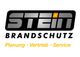 STEIN Brandschutz-Logo, schwarz-grau, mit gelbem Punkt. Text: Planung, Vertrieb, Service.