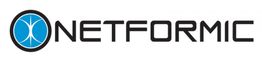 Logo mit blauem Kreis und schwarzem Text "NETFORMIC".