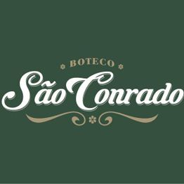 Texto "Boteco São Conrado" em fonte estilizada sobre fundo verde.