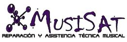 Logotipo de Musisat con texto "Reparación y asistencia técnica musical" en letras negras.