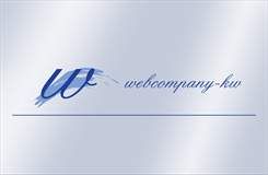 Blaues Logo mit geschwungenem „W“ und Text „webcompany-kw“ auf hellblauem Hintergrund.