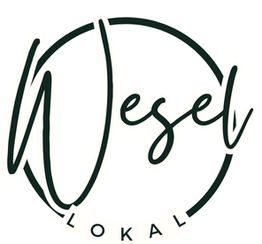 Schwarzer Schriftzug "Wesel Lokal" in einem Kreis auf weißem Hintergrund.